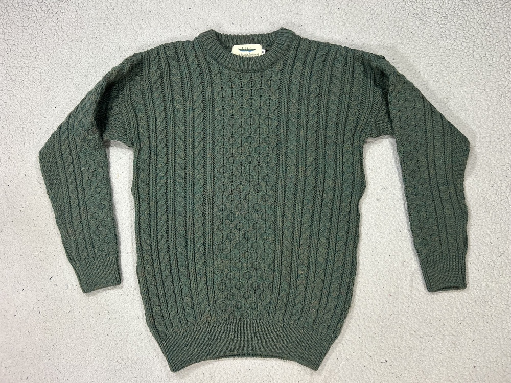 Aran Islands Knitwear Sweater Womens Medium Green Cable Knit Ireland Fisherman